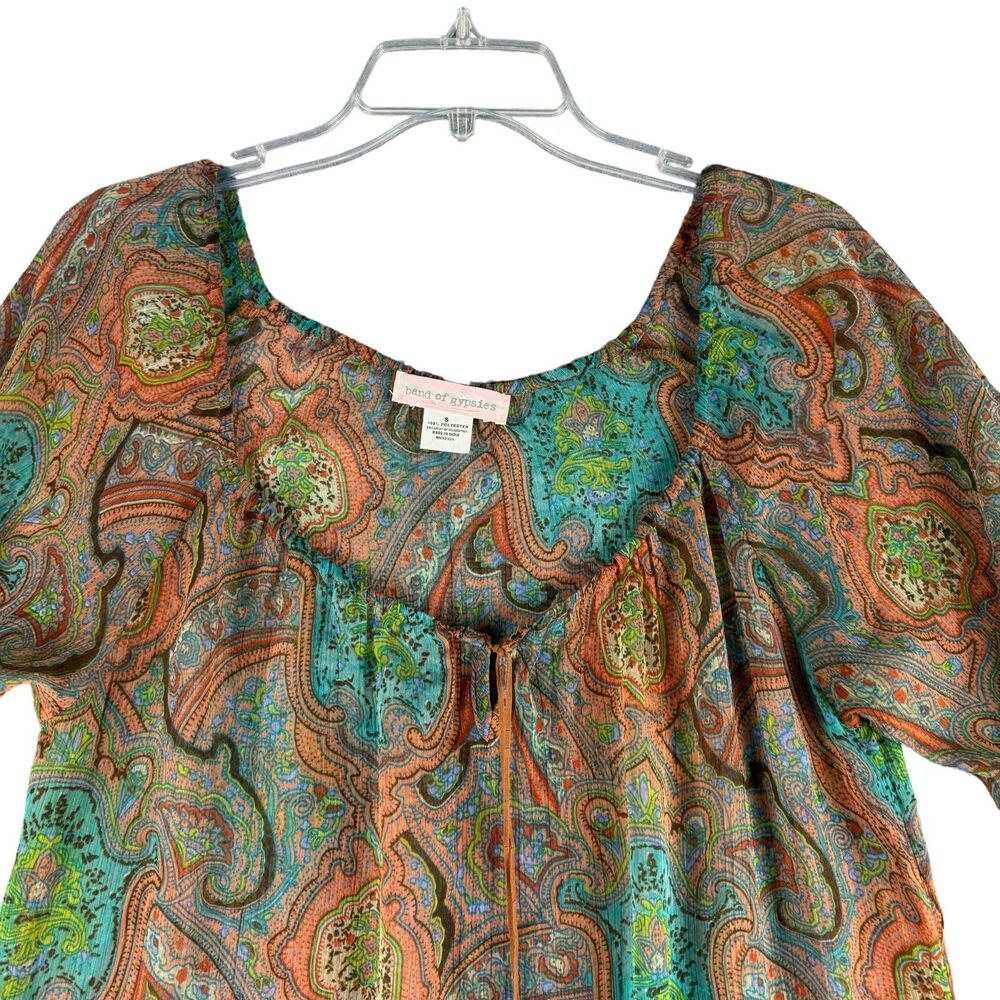 Band Of Gypsies Dress Women’s Small Colorful Paisley Sheer Long Sleeve Top Boho - Picture 4 of 10